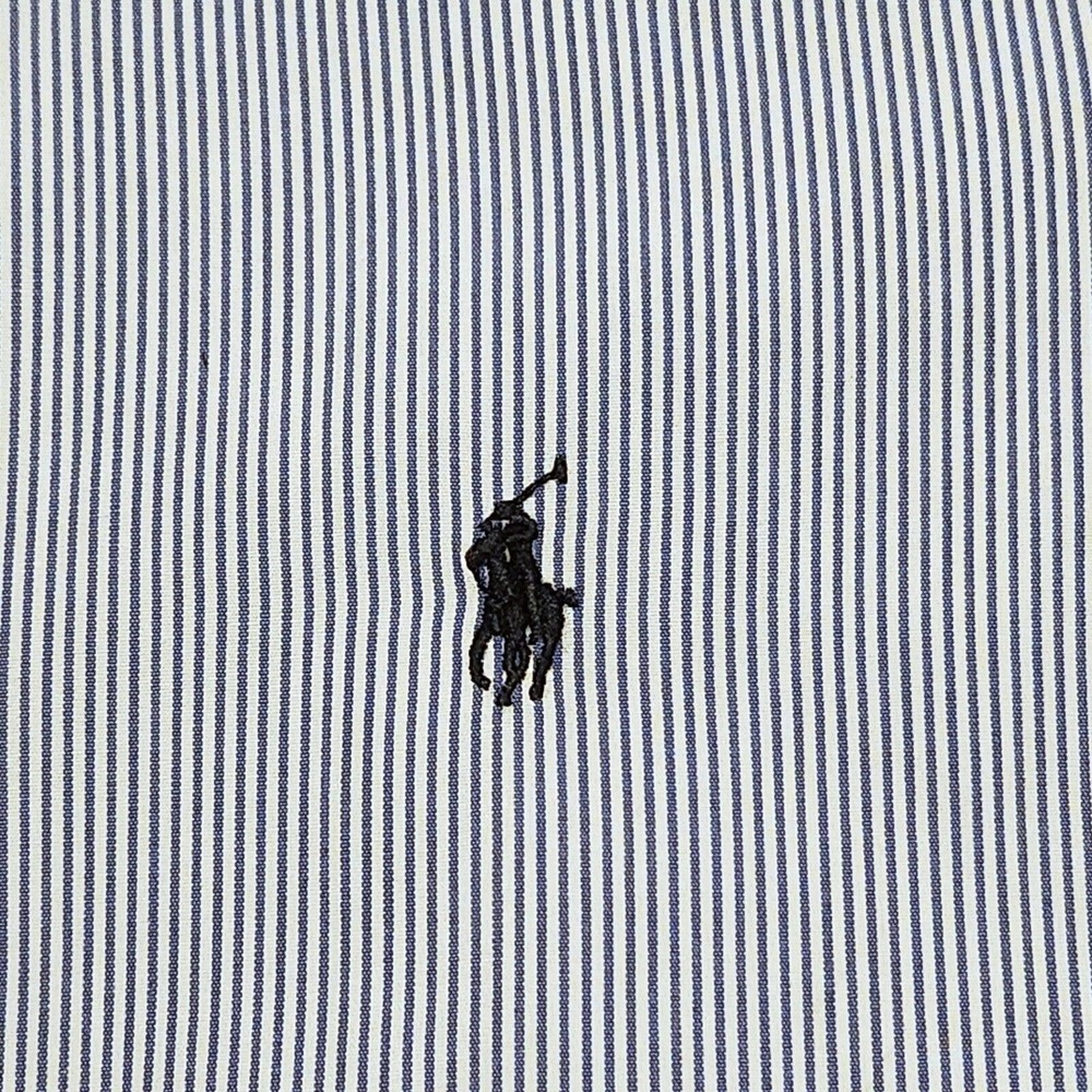 Polo Ralph Lauren Shirt Mens Large Blue & White Pinstripe Custom Fit Long Sleeve